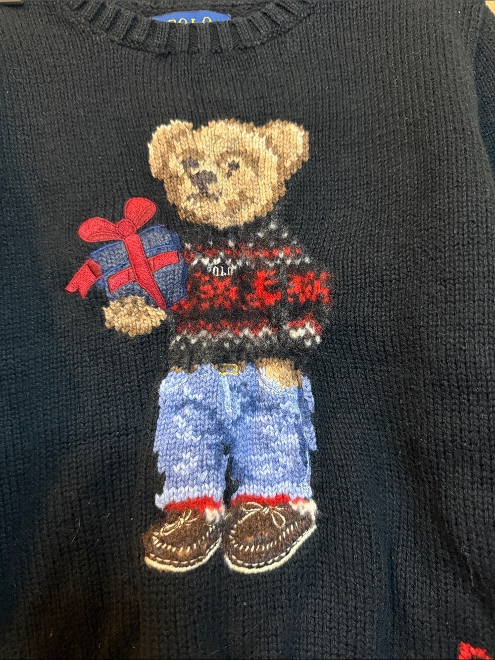 Polo by Ralph Lauren Black Crewneck Sweater with Bear Motif - Picture 3 of 6